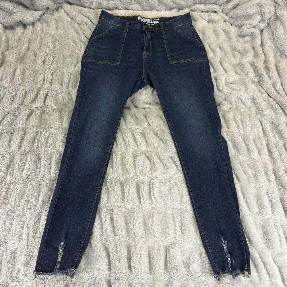 Pastel Jeans Women 11/12 Blue Skinny Raw Hem Distressed Denim Stretch Grunge - Picture 1 of 10